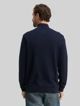 TOM TAILOR Herren Troyer Strickpullover mit Fischgrät-Struktur, blau, Uni – Bild 5