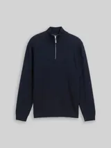 TOM TAILOR Herren Troyer Strickpullover mit Fischgrät-Struktur, blau, Uni – Bild 3
