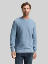 TOM TAILOR Herren Strickpullover mit Rundhalsausschnitt, blau, Uni – Bild 4