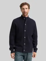 TOM TAILOR Herren Strickjacke mit Knopfleiste, blau, Uni – Bild 4