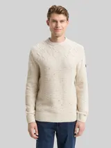 TOM TAILOR Herren Strickpullover mit Strukturmix, weiß, Meliert – Bild 4