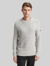 TOM TAILOR Herren Strickpullover mit Strukturmix, grau, Meliert – Bild 4