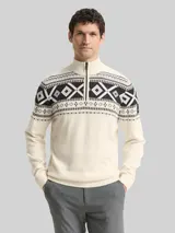TOM TAILOR Herren Fair-Isle Troyer Strickpullover, weiß, Gemustert – Bild 4