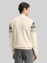 TOM TAILOR Herren Fair-Isle Troyer Strickpullover, weiß, Gemustert – Bild 5