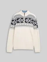 TOM TAILOR Herren Fair-Isle Troyer Strickpullover, weiß, Gemustert – Bild 3