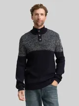 TOM TAILOR Herren Troyer Strickpullover mit Knopfleiste, weiß, Meliert – Bild 4