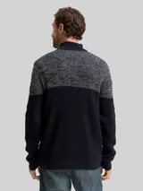 TOM TAILOR Herren Troyer Strickpullover mit Knopfleiste, weiß, Meliert – Bild 5