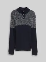 TOM TAILOR Herren Troyer Strickpullover mit Knopfleiste, weiß, Meliert – Bild 3