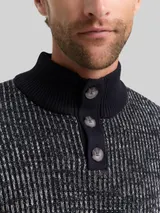 TOM TAILOR Herren Troyer Strickpullover mit Knopfleiste, weiß, Meliert – Bild 6