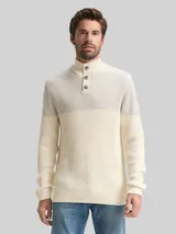 TOM TAILOR Herren Troyer Strickpullover mit Knopfleiste, grau, Meliert – Bild 4