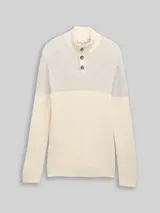 TOM TAILOR Herren Troyer Strickpullover mit Knopfleiste, grau, Meliert – Bild 3