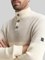 TOM TAILOR Herren Troyer Strickpullover mit Knopfleiste, grau, Meliert – Bild 6