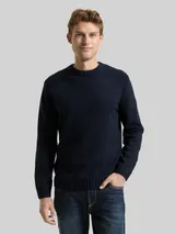 TOM TAILOR Herren Strickpullover mit Ripp-Details, blau, Meliert – Bild 4