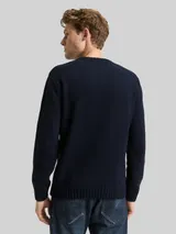 TOM TAILOR Herren Strickpullover mit Ripp-Details, blau, Meliert – Bild 5