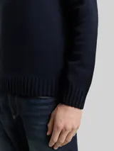 TOM TAILOR Herren Strickpullover mit Ripp-Details, blau, Meliert – Bild 6