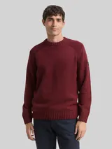 TOM TAILOR Herren Strickpullover mit Ripp-Details, rot, Meliert – Bild 4