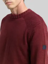 TOM TAILOR Herren Strickpullover mit Ripp-Details, rot, Meliert – Bild 6