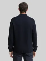 TOM TAILOR Herren Troyer Strickpullover mit Ripp-Details, blau, Meliert – Bild 5