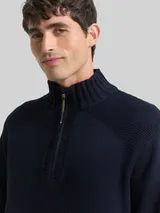 TOM TAILOR Herren Troyer Strickpullover mit Ripp-Details, blau, Meliert – Bild 6