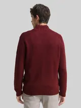 TOM TAILOR Herren Troyer Strickpullover mit Ripp-Details, rot, Meliert – Bild 5
