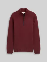TOM TAILOR Herren Troyer Strickpullover mit Ripp-Details, rot, Meliert – Bild 3