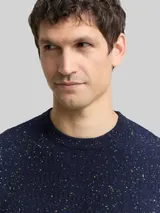 TOM TAILOR Herren Strickpullover mit Rundhalsausschnitt, blau, Meliert – Bild 6