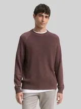 TOM TAILOR Herren Strickpullover mit Wollanteil, braun, Meliert – Bild 4