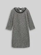 TOM TAILOR Damen Bouclé Kleid mit Schleifen-Detail, schwarz, Meliert – Bild 3