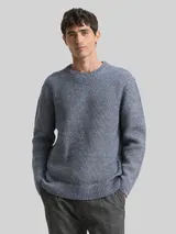 TOM TAILOR Herren Strickpullover mit Wollanteil, blau, Meliert – Bild 4