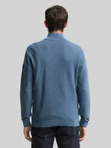 TOM TAILOR Herren Troyer Strickpullover aus Baumwolle, blau, Uni – Bild 5