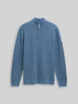 TOM TAILOR Herren Troyer Strickpullover aus Baumwolle, blau, Uni – Bild 3