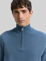 TOM TAILOR Herren Troyer Strickpullover aus Baumwolle, blau, Uni – Bild 6