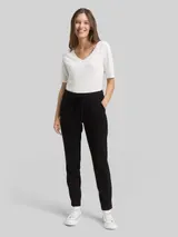 TOM TAILOR Damen Loose Slim Jacquard Hose mit Kordelzug, schwarz, Uni – Bild 4
