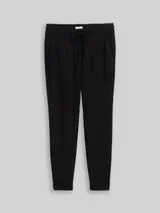 TOM TAILOR Damen Loose Slim Jacquard Hose mit Kordelzug, schwarz, Uni – Bild 3