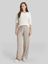 TOM TAILOR Damen TTLEA WIDE Hose mit Bügelfalte, beige, Meliert – Bild 4