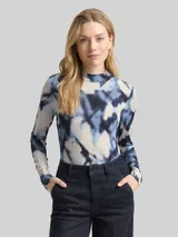 TOM TAILOR Damen Slim Fit Langarmshirt mit Muster, blau, Gemustert – Bild 4