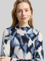 TOM TAILOR Damen Slim Fit Langarmshirt mit Muster, blau, Gemustert – Bild 6