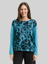 TOM TAILOR Damen Loose Fit Langarmshirt mit Leo-Print, blau, Animalprint – Bild 4