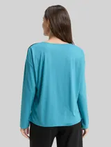 TOM TAILOR Damen Loose Fit Langarmshirt mit Leo-Print, blau, Animalprint – Bild 5
