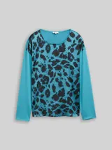 TOM TAILOR Damen Loose Fit Langarmshirt mit Leo-Print, blau, Animalprint – Bild 3