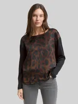 TOM TAILOR Damen Loose Fit Langarmshirt mit Leo-Print, braun, Animalprint – Bild 4