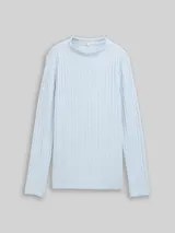 TOM TAILOR Damen Cosy Langarmshirt mit Stehkragen, blau, Meliert – Bild 3