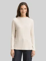 TOM TAILOR Damen Cosy Langarmshirt mit Stehkragen, beige, Meliert – Bild 4
