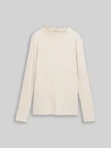 TOM TAILOR Damen Cosy Langarmshirt mit Stehkragen, beige, Meliert – Bild 3
