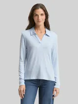 TOM TAILOR Damen Cosy Langarmshirt mit Polokragen, blau, Meliert – Bild 4