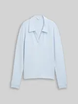 TOM TAILOR Damen Cosy Langarmshirt mit Polokragen, blau, Meliert – Bild 3