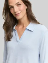 TOM TAILOR Damen Cosy Langarmshirt mit Polokragen, blau, Meliert – Bild 6