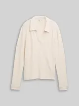 TOM TAILOR Damen Cosy Langarmshirt mit Polokragen, beige, Meliert – Bild 3