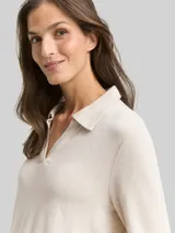 TOM TAILOR Damen Cosy Langarmshirt mit Polokragen, beige, Meliert – Bild 6