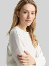 TOM TAILOR Damen Loose Fit Langarmshirt mit Rippstruktur, weiß, Uni – Bild 6